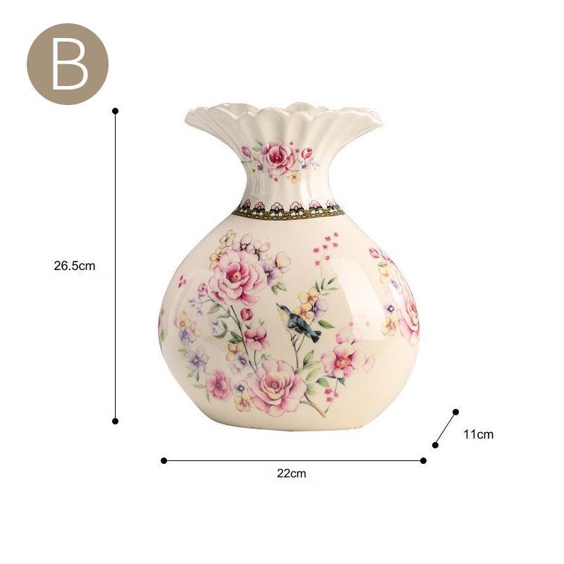 陶器製の丸形花瓶 青と白19-378 中古】陶器製の丸