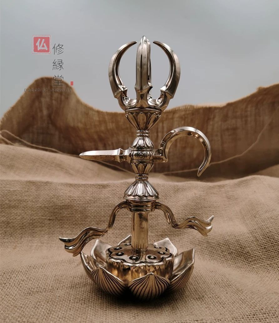 修縁堂】仏教美術 法器 五鈷金剛鉤 杵 青銅製 密教パワー 法具 19cm 