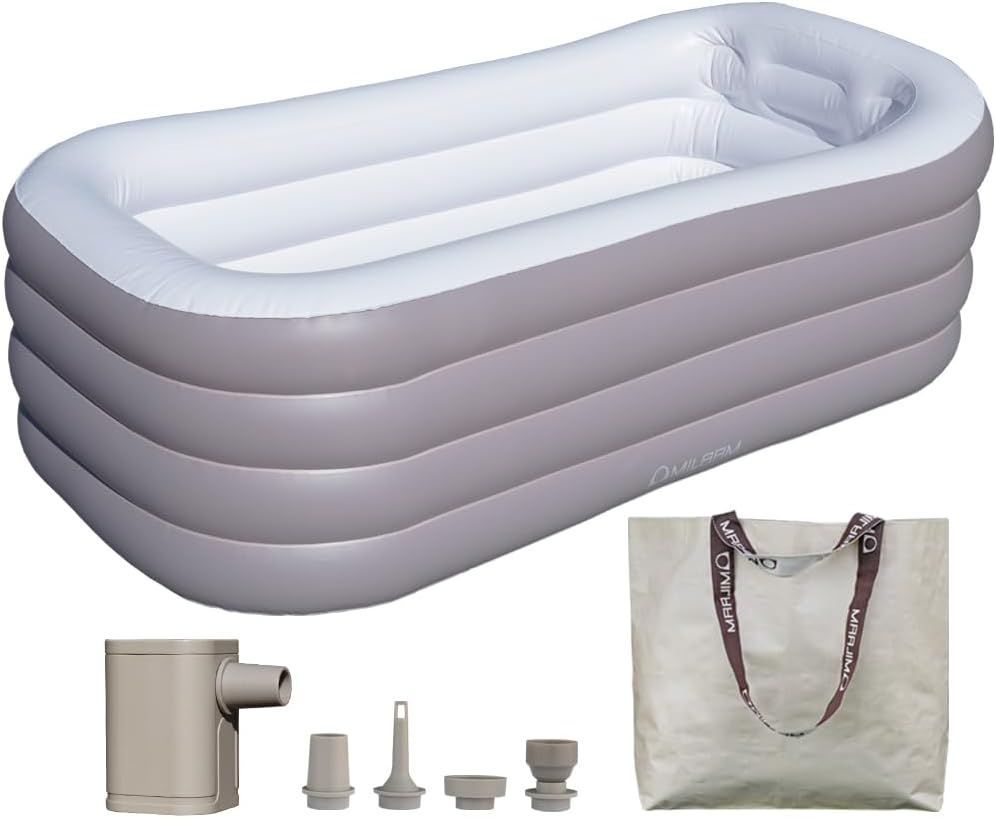 MILAAM ポータブルバスタブ AIR BATH サウナ 水風呂 アイスバス 浴槽 広々サイズ プール 折りたたみ 収納バッグ付属 エアポンプ付セット