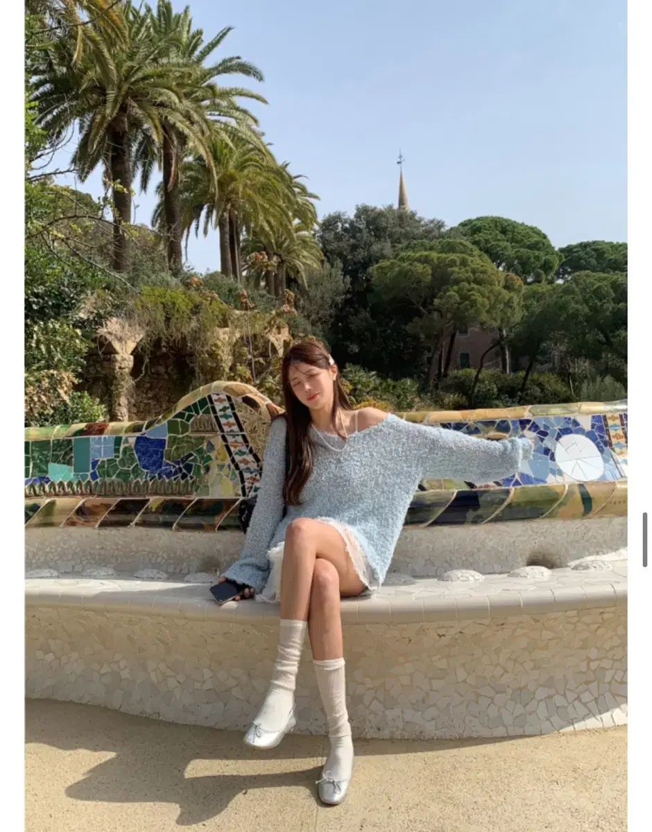 モダンローブ シフォンスカート スカイブルー ニット SIROKUMA-CORPORATION_COM