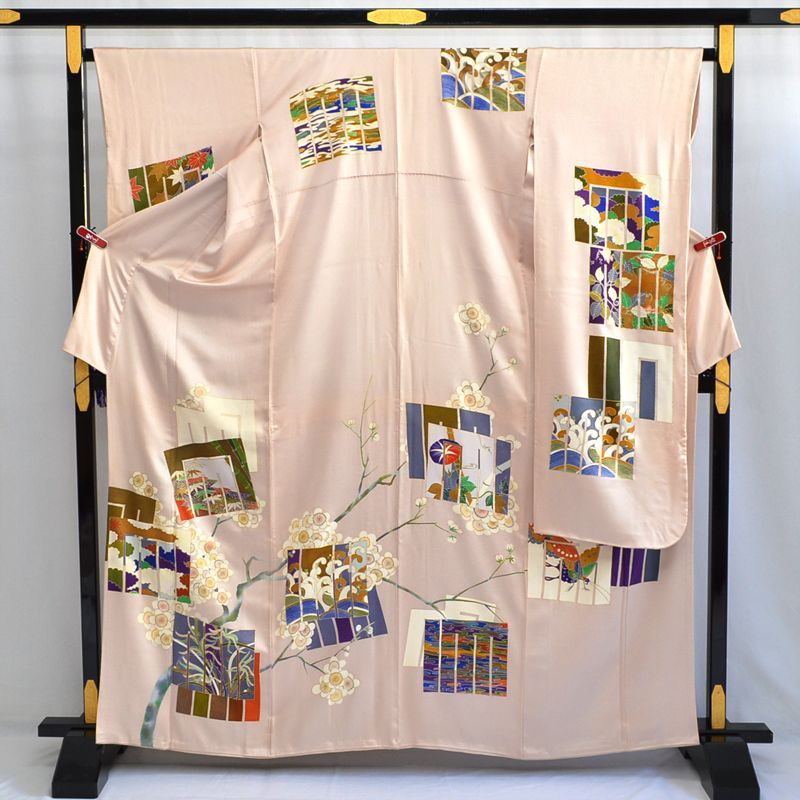 振袖・長襦袢 2点セット 正絹 振袖 丸洗い済み 紋綸子 京友禅 うすい