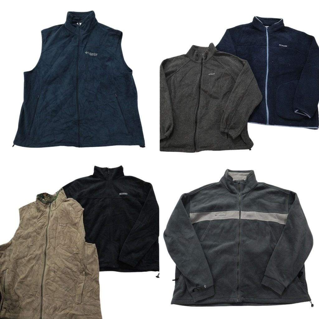 古着卸 まとめ売り コロンビア フリース 6枚セット (メンズ 3XL /2XL ) フルジップ ワンポイントロゴ 無地 バイカラー 中古 古着 MY1246