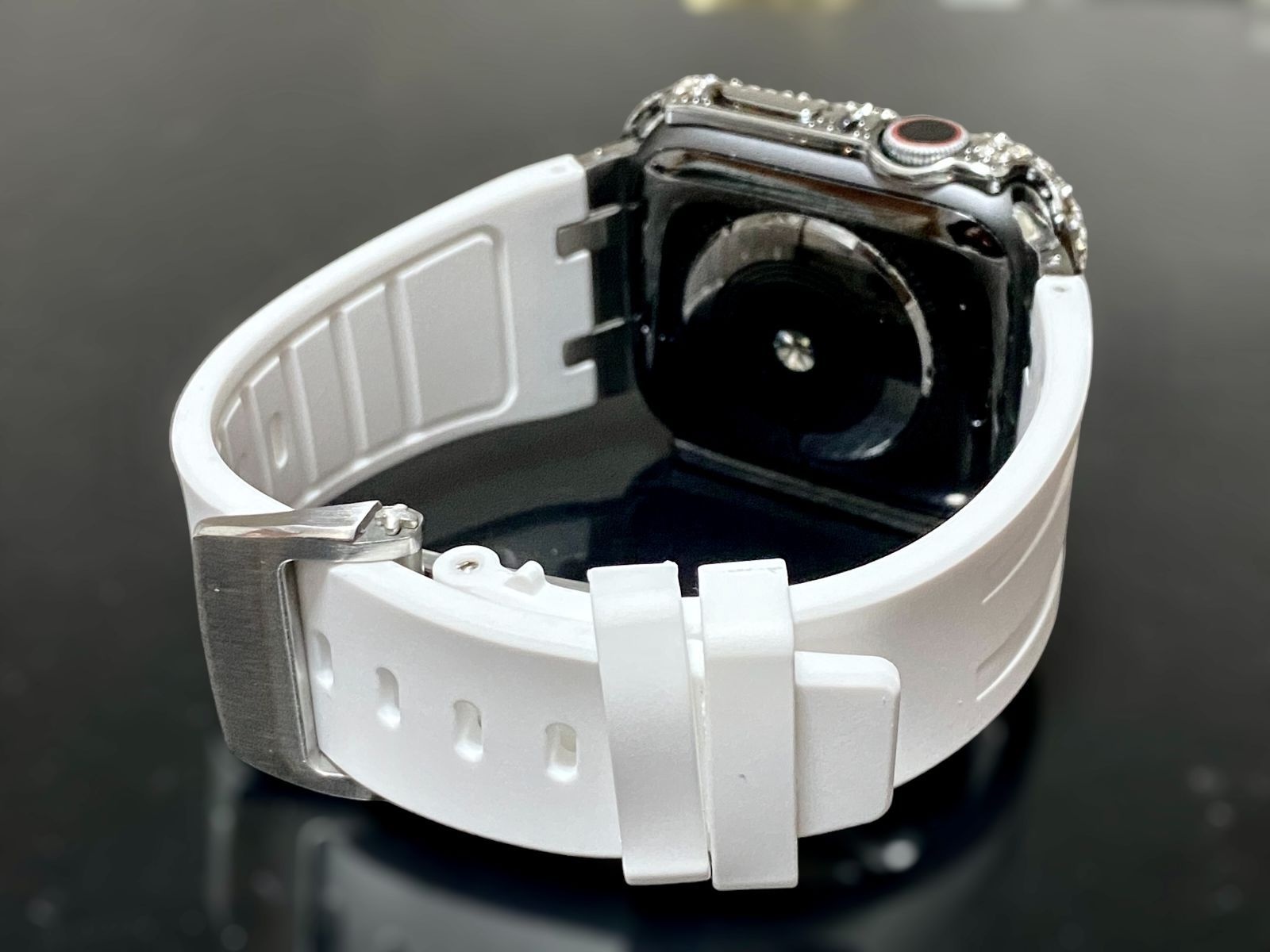 Apple Watch用 高級ステンレスベルト＆glassパヴェ仕様カバーセット 