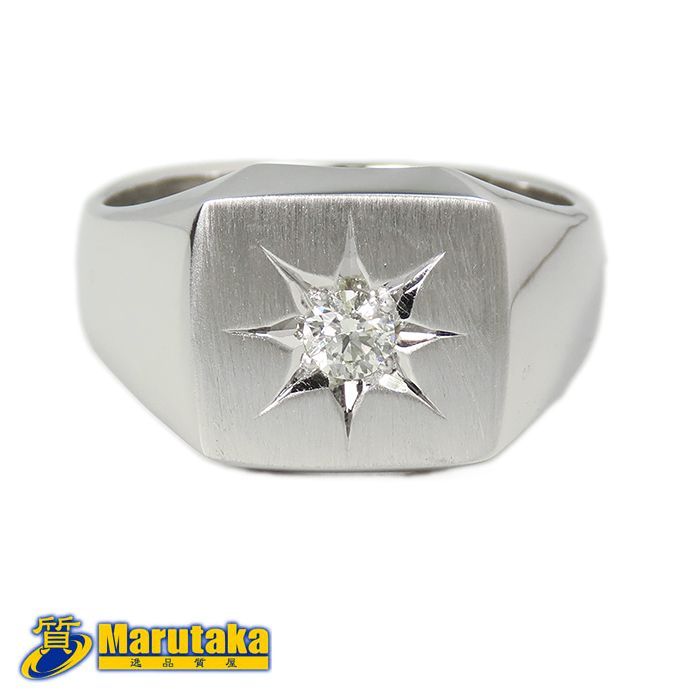 Pt900 ダイヤモンド メンズ リング】プラチナ 印台 0.18ct ダイヤ 指輪 