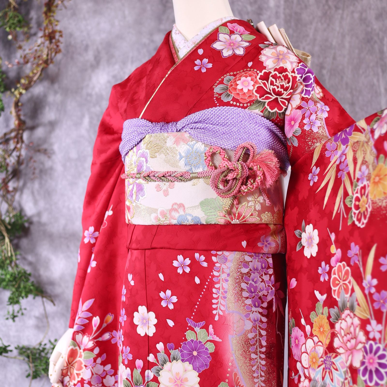 振袖フルセット 振袖セット 振袖 M～Lサイズ 赤×モダン 美品