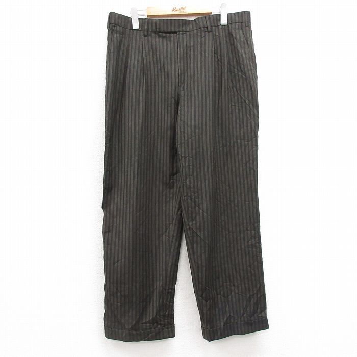 W39/古着 スラックス パンツ メンズ 大きいサイズ 黒他 ブラック ストライプ 25feb13 中古 ボトムス ロング