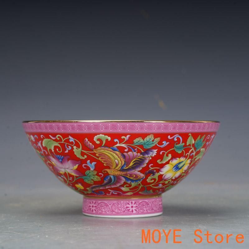 清乾隆磁器琺瑯彩花卉蝶碗 景徳鎮 陶磁器 装飾品 現代工芸品