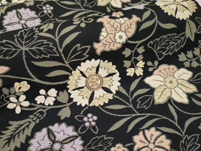 平和屋本店□極上 九寸開き名古屋帯 唐織 花唐草文 黒地 金糸 逸品