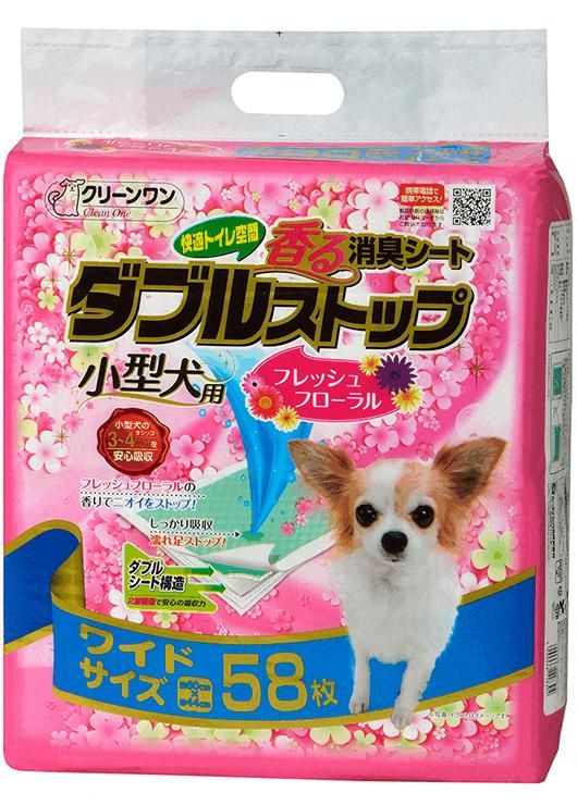 同梱不可 4個セット クリーンワン 香る消臭シート ダブルストップ小型犬用 フレッシュフローラルの香り ワイド 58枚