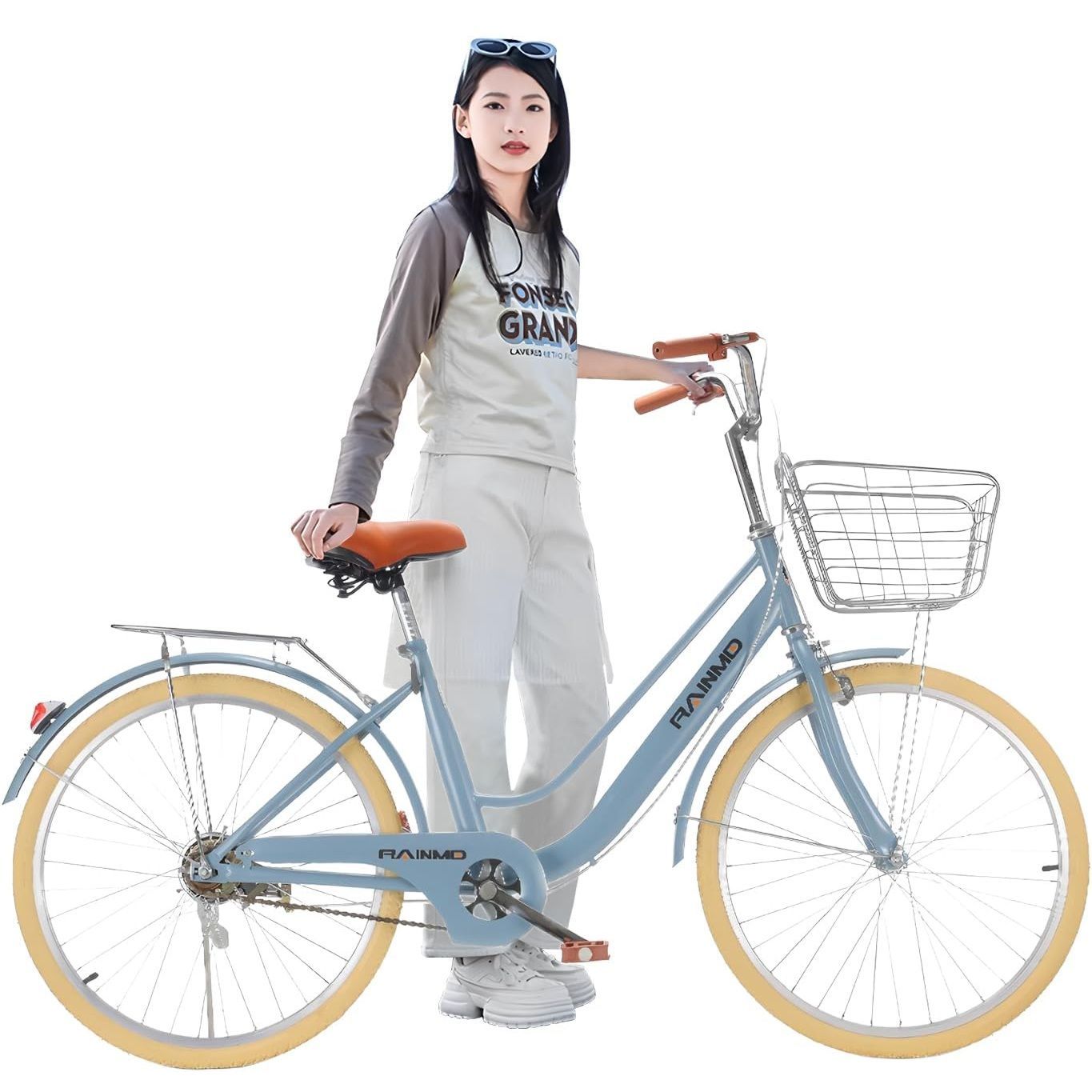 AORTD 自転車 ファミリーサイクル 26インチ 学生|通勤用 高炭素鋼フレーム 前かご-荷台付き ハンドルサドル高さ調節 シティサイクル