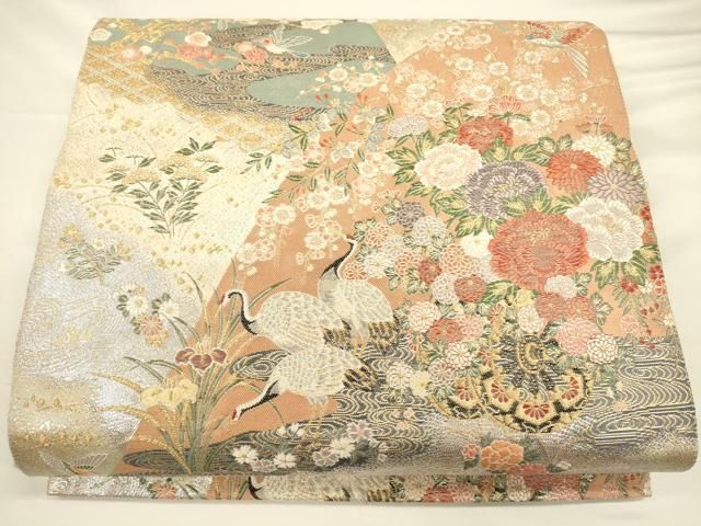 美品　花鳥 平和屋着物◎六通柄袋帯 唐織 花車野鳥の戯れ 金銀糸 正絹 逸品