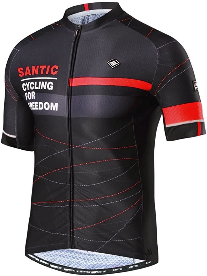 Santic(サンティック) メンズ サイクルジャージ 半袖 夏 サイクルウエア 通気 吸汗速乾( レッド，  XL)