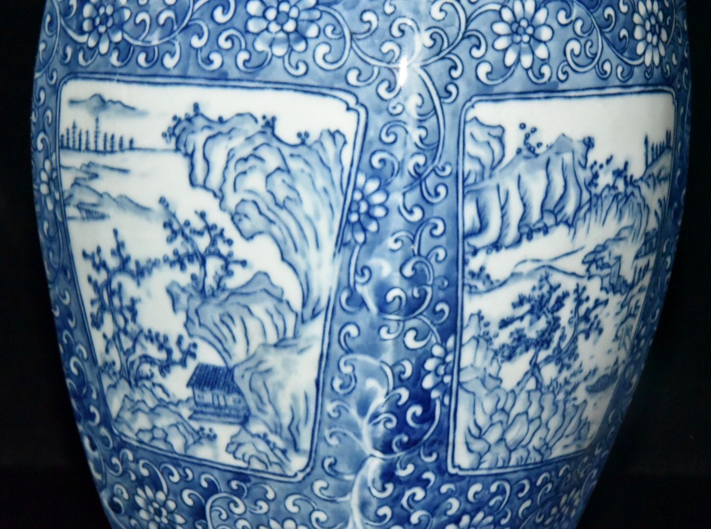 中国美術 倣古 青花 山水人物紋 蓋碗 祥瑞 五件 φ10.5cm 旧家蔵出 中国