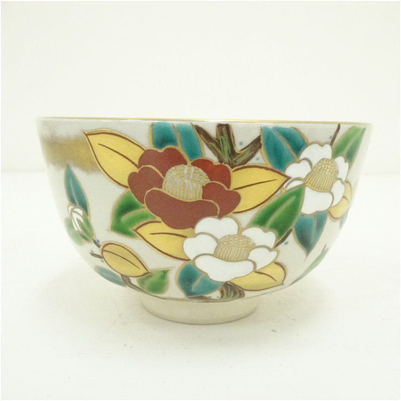 京焼 章雲造 色絵椿茶碗 茶道 抹茶 おしゃれ 抹茶茶碗 抹茶碗 和