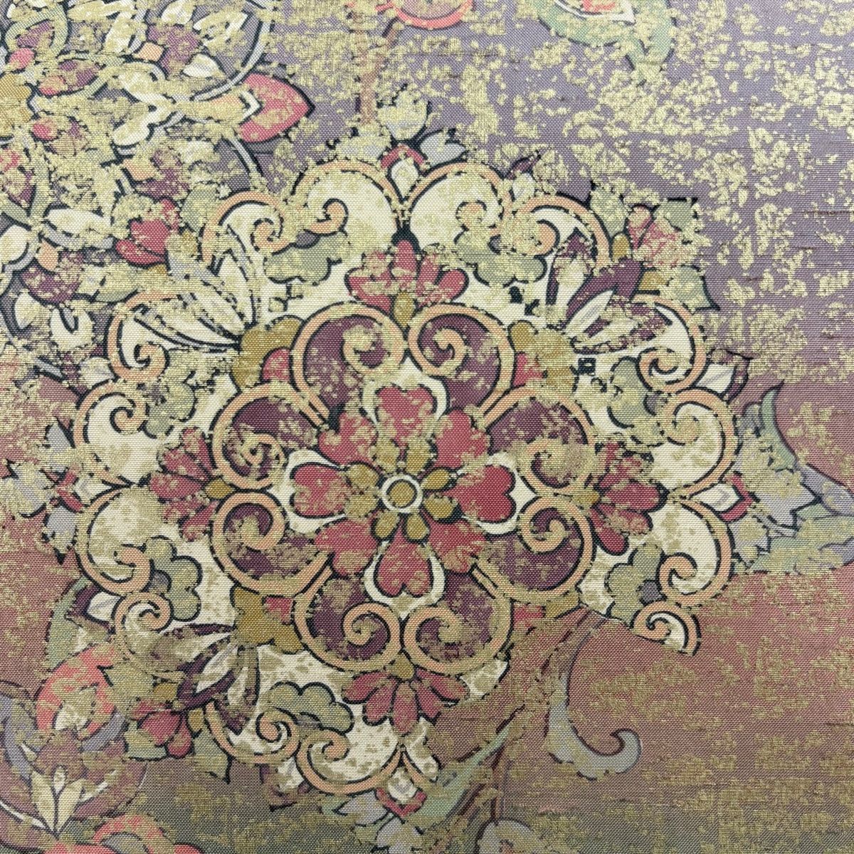 袋帯 落款 牛首紬地 華文 枝花 金彩 ベージュ お太鼓柄 正絹