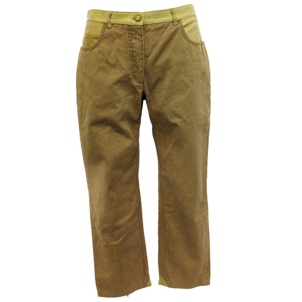 CHANEL シャネル レザー切り替え ストレートパンツ AH734 44 ブラウン 翌日配送可 ♀ B レディース 593410