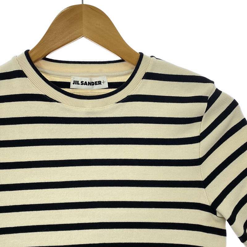 【美品】  JIL SANDER+ / ジルサンダープラス | バッグロゴ ボーダー カットソー | S | アイボリー/ブラック | レディース JIL SANDER JILSANDER ジルサンダー トップス バッグロゴ
