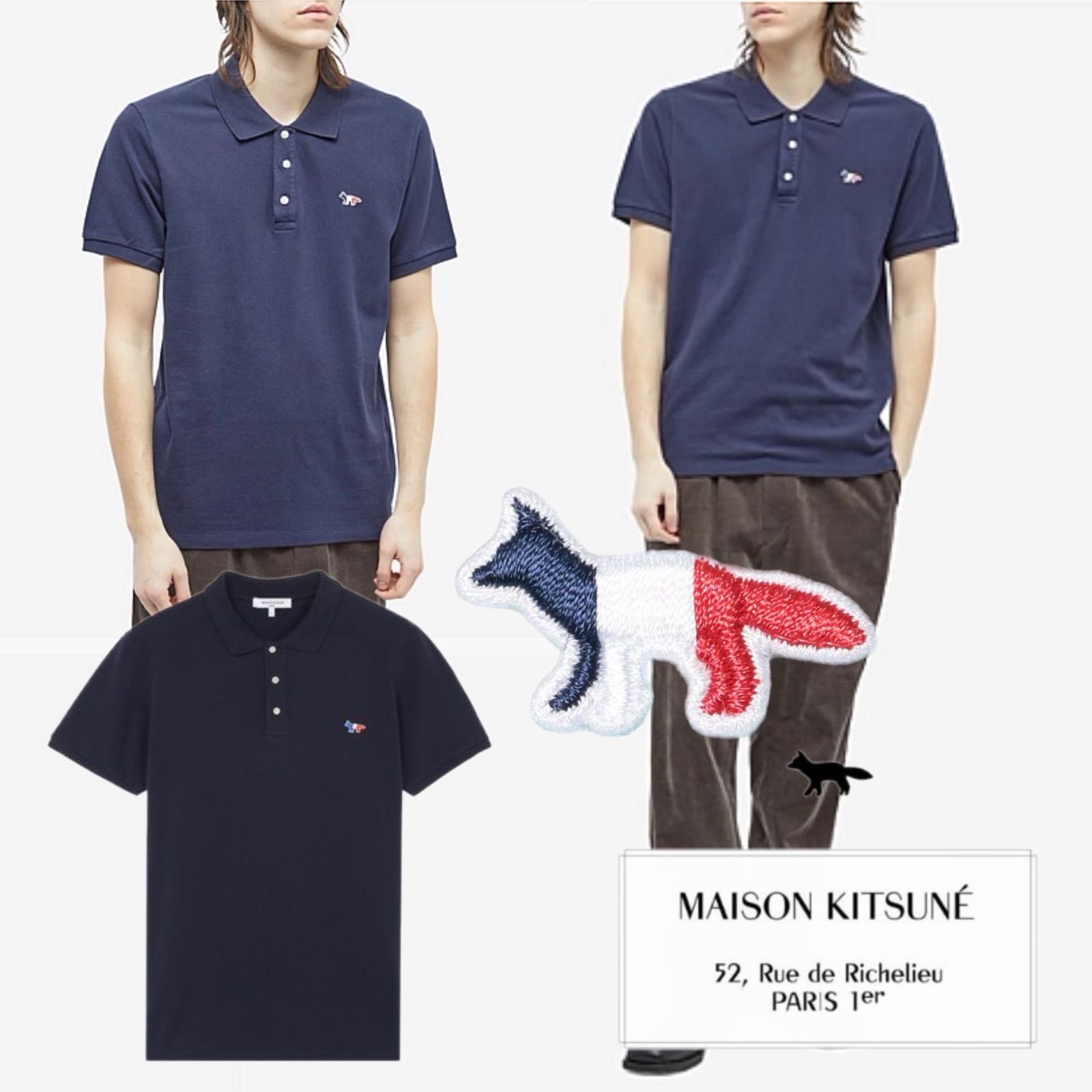 MAISON KITSUNEメゾンキツネ 鹿の子 トリコロールFOX ポロシャツ