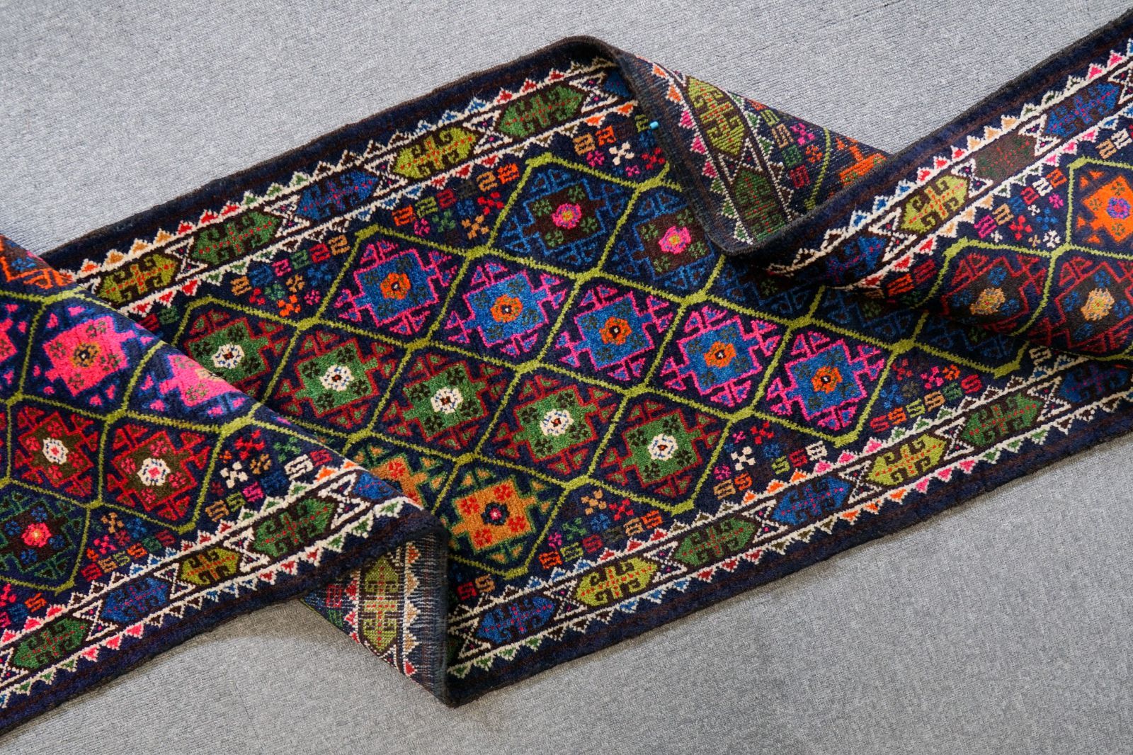 231×55cm アフガニスタン手織り絨毯 ランナー トライバルラグ