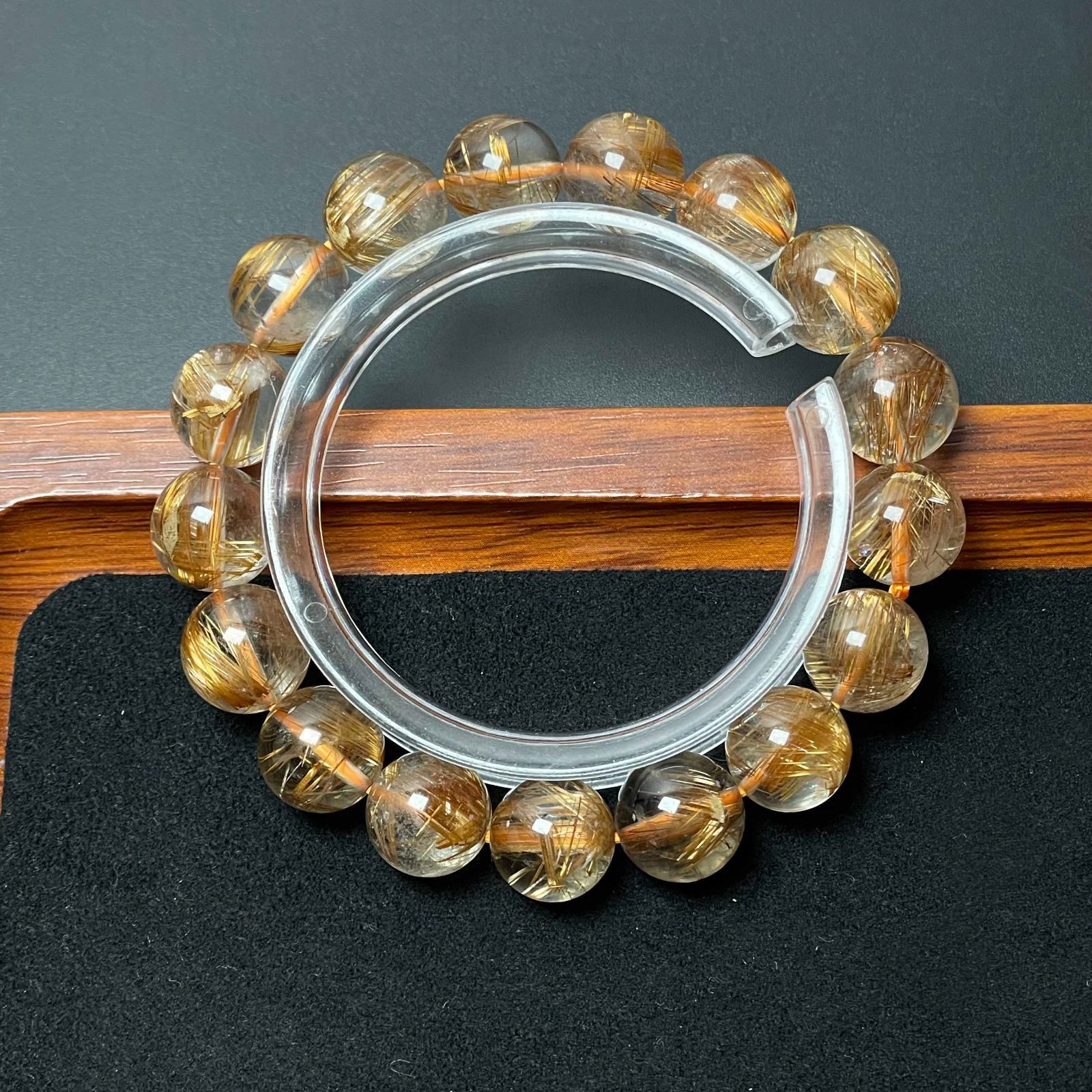 【新入荷】ゴールドルチルクォーツブレス11.8〜12.8㎜（新品未使用）ミチミチ ゴールドルチルクォーツ ブレスレット 11.8mm 18cm メンズM レディース
