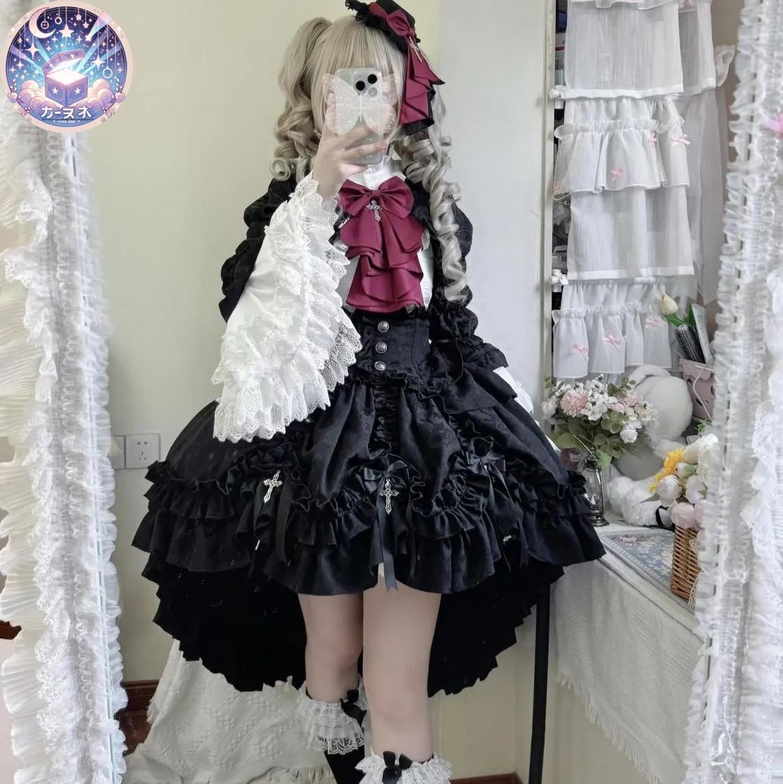 ♥ 法式 感ロリータ三点セット - コルセットウエストデザイン＆ふんわりスカート ゴシック＆宮廷風ドールスタイル