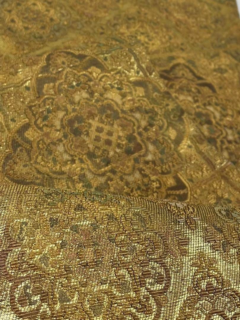 金華山 輪奈織 大華紋 袋帯 金糸 正絹 六通