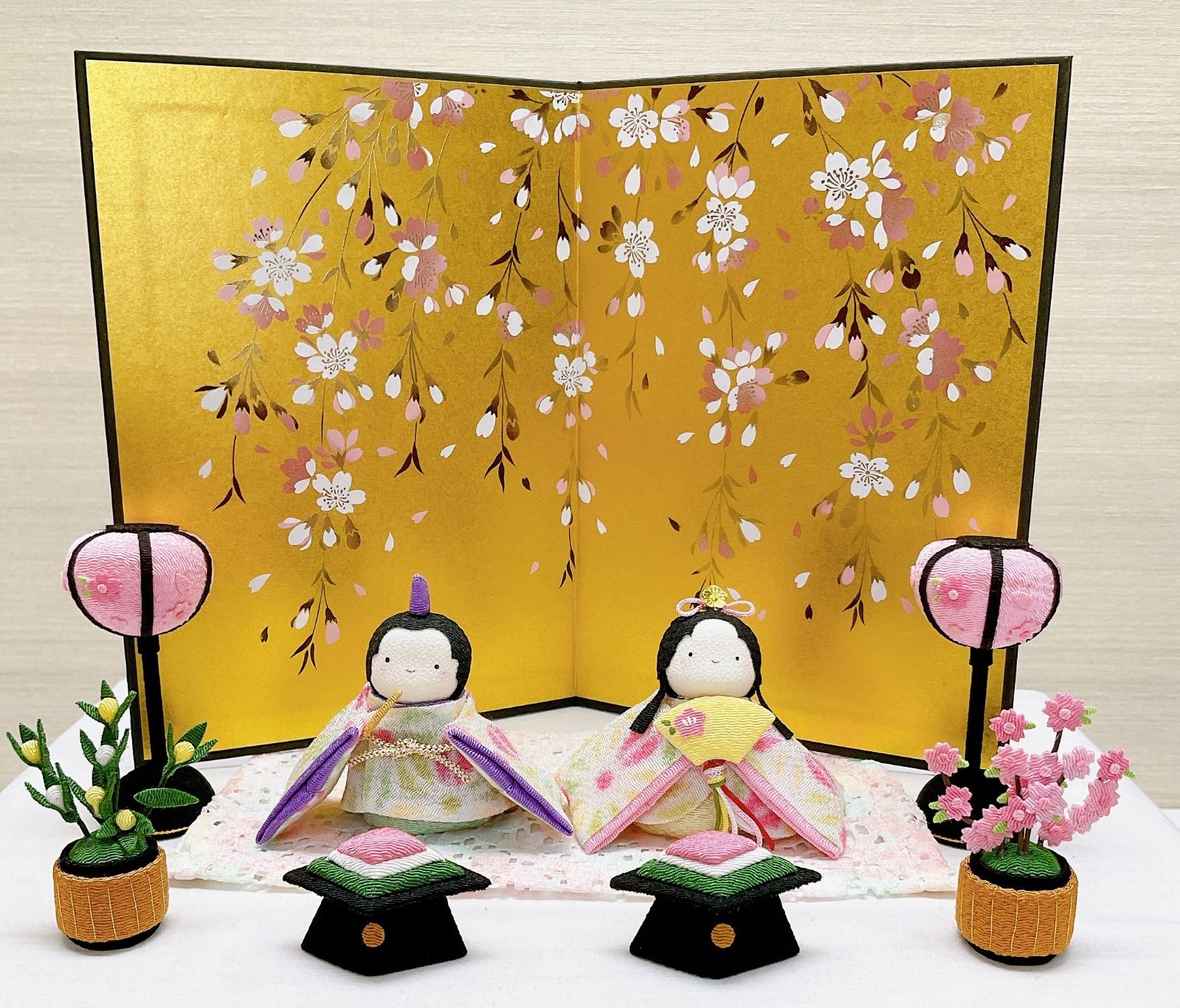 ちりめんお雛様【ぽてりひな2人(麻の葉)】ひな飾り 自分雛 女の子誕生祝い 新品 未使用品 日本製