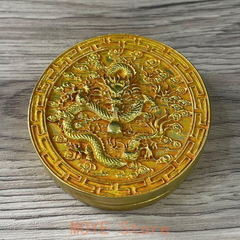 銅製 文房四宝 遊龍戯珠墨盒 印泥盒 書道具 文房具 現代工芸品