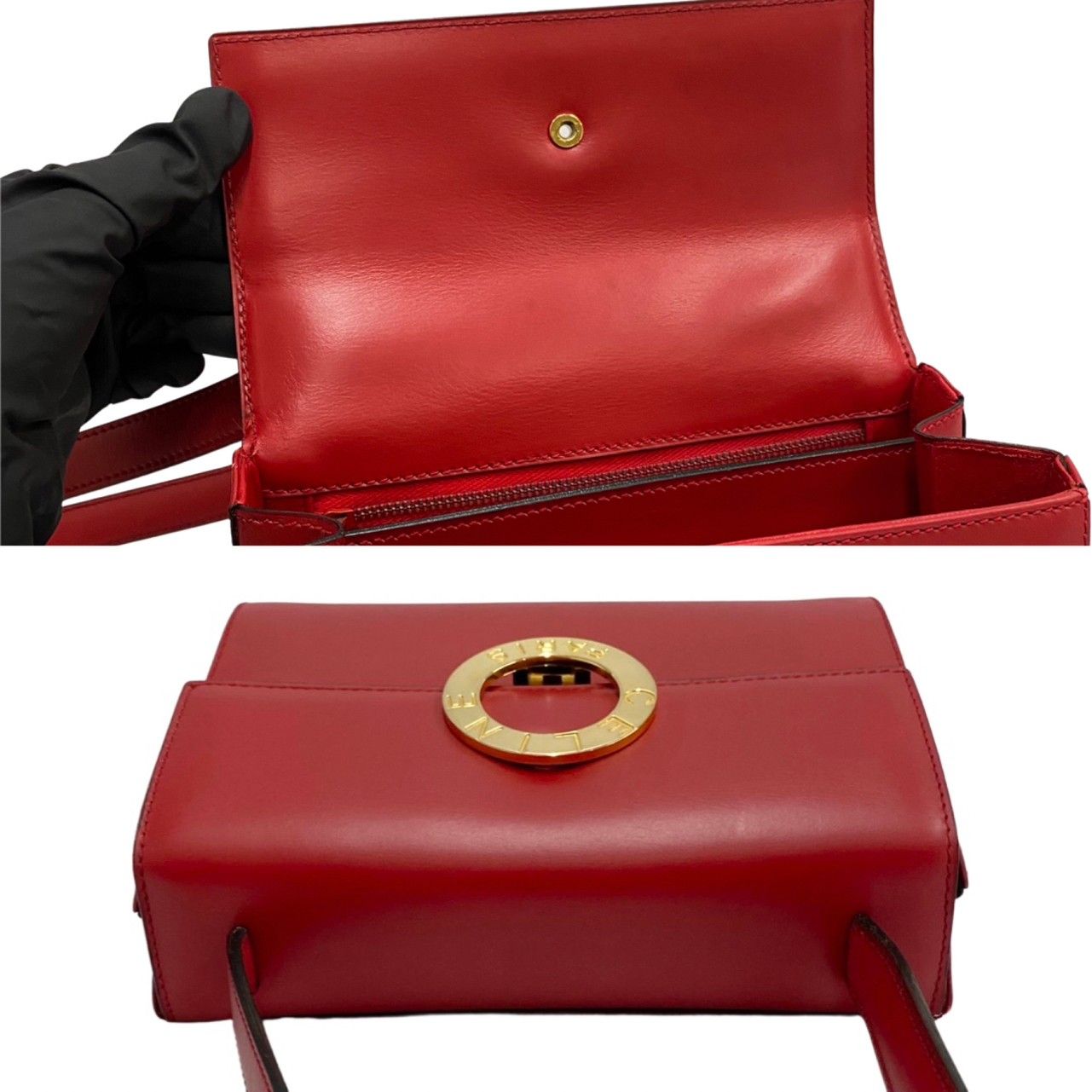 極 美品 CELINE セリーヌ ヴィンテージ サークルロゴ 金具 カーフ 