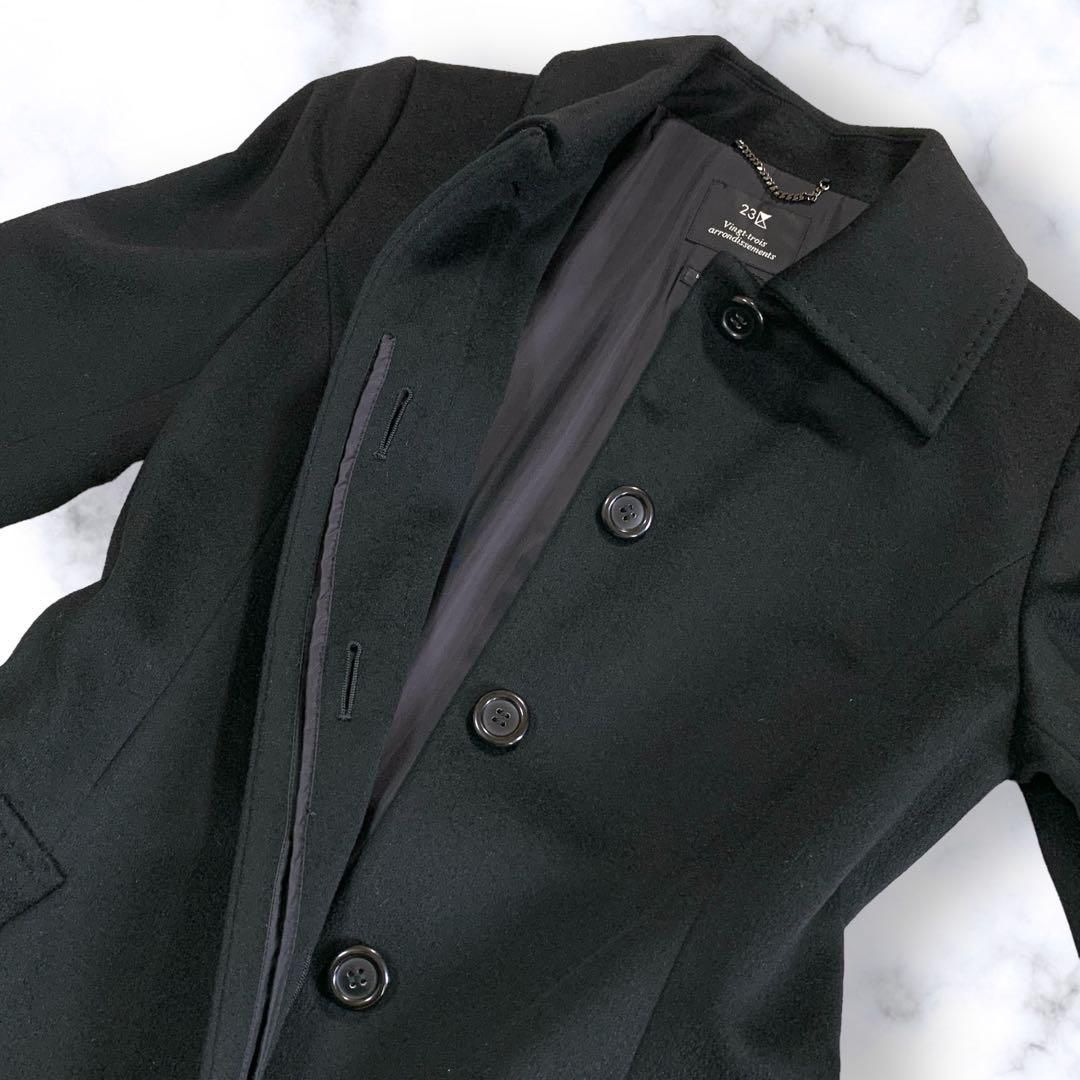 極美品 23区 38 日本製 比翼仕立て ステンカラーコート カシミヤ混 艶 