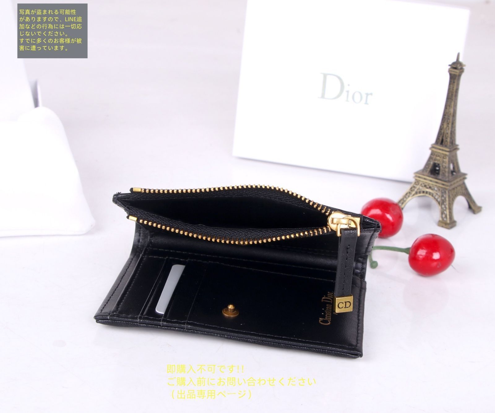 即日発送 極美品 Christian Dior 二つ折り財布 ネイビー CHRISTIAN DIOR クリスチャンディオール ロゴ金具 二つ折り財布