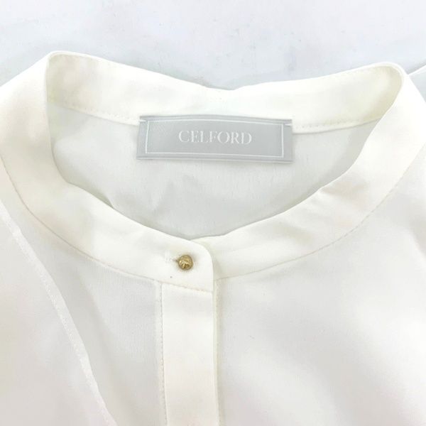 CELFORD 23AW ニットコンビオーガンジーフレアブラウス CWFB235007 美品 長袖 リボンタイ 無地 レディース サイズ38 ホワイト セルフォード トップス IL14977■ CELFORD 23AW ニットコンビオーガンジーフレアブラウス