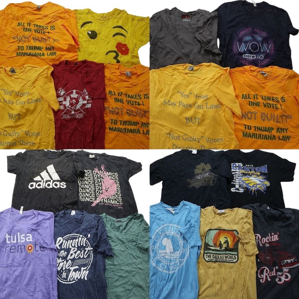 古着卸 まとめ売り カラーmix プリント 半袖Tシャツ 19枚セット (メンズ M ) アディダス ブラック イエロー 英文字プリント  MU7948