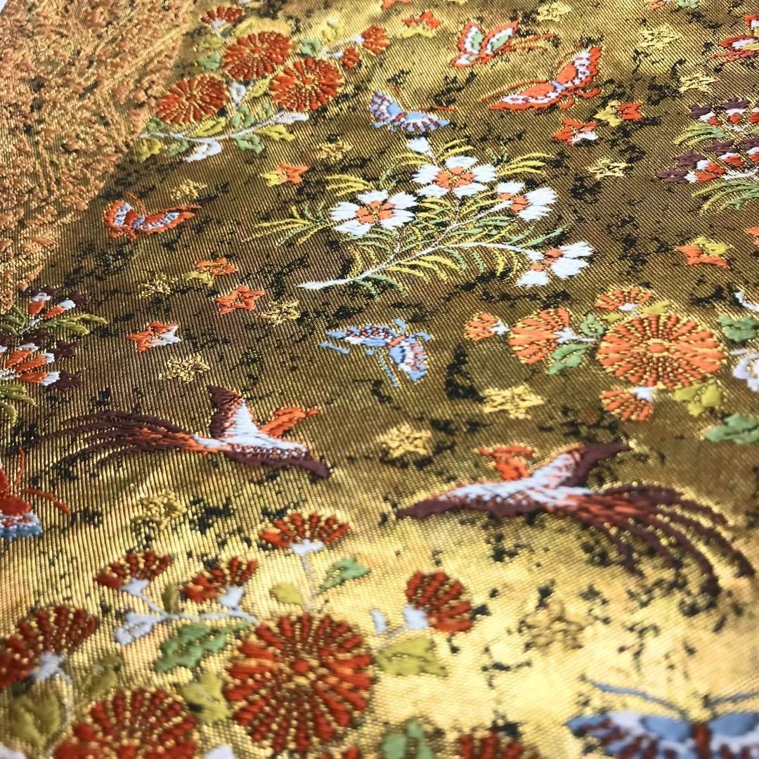 袋帯 河合美術織物 四季の花々 鳳凰 蝶々 金色 金糸 O-1140 袋帯 河合美術織物 四季の花々 鳳凰 蝶々 金色 金糸 O-1140