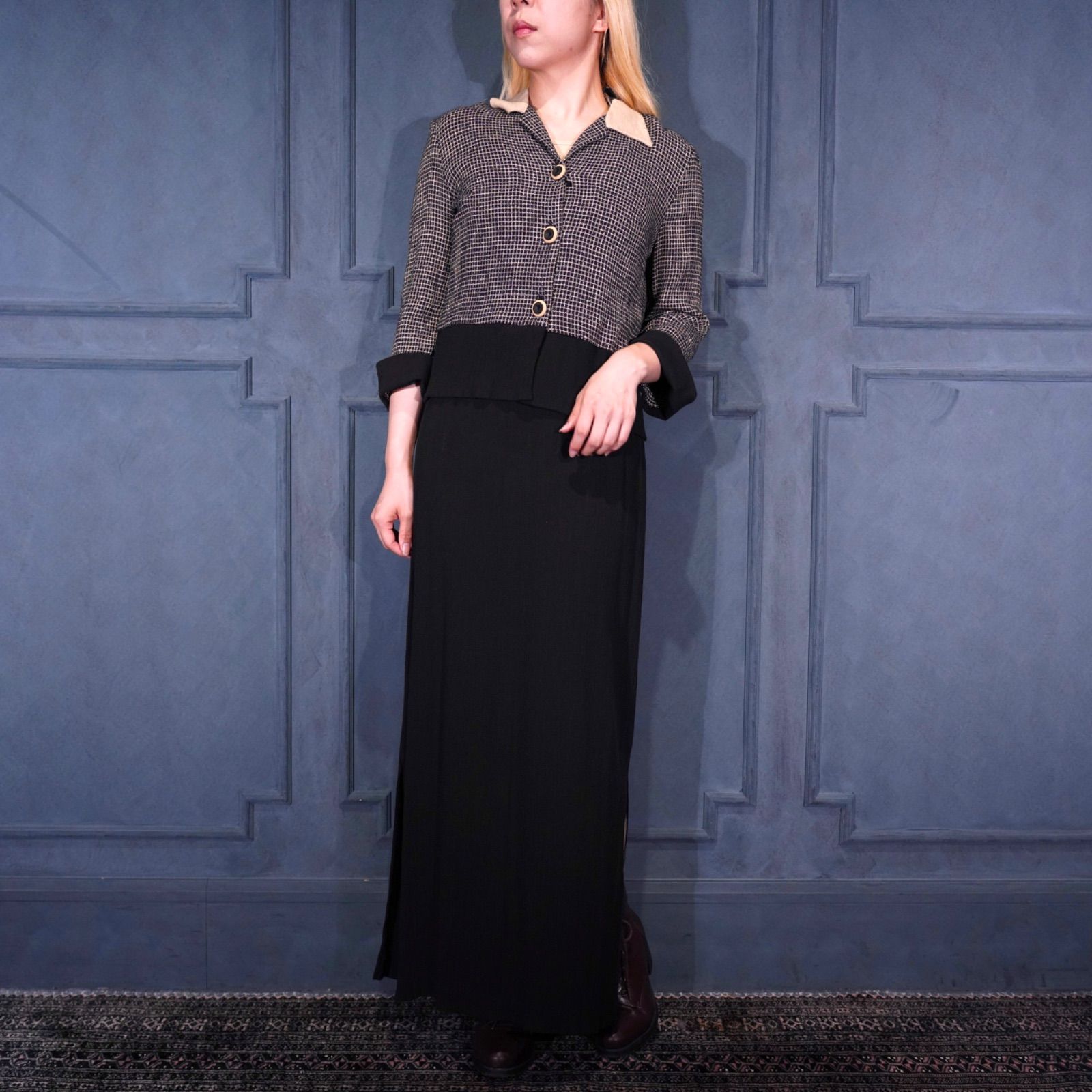 USA VINTAGE karin stevens CHECK PATTERNED SET UP ONE PIECE|アメリカ古着カリンスティーブンスチェックセットアップワンピース