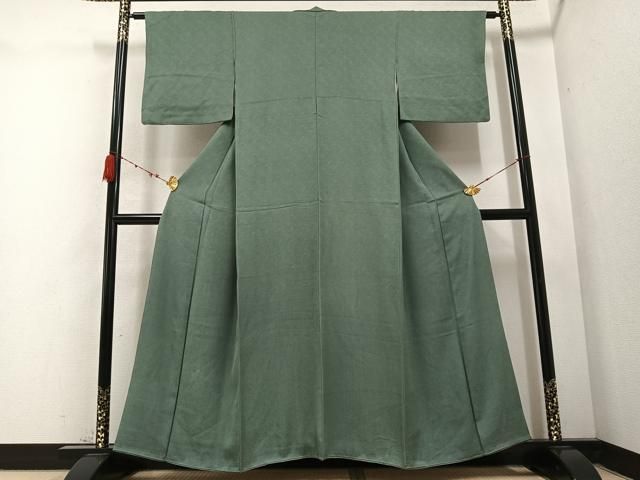 平和屋着物●上質な色無地 紗綾形花地紋 青白橡色 正絹 AABC1741ph