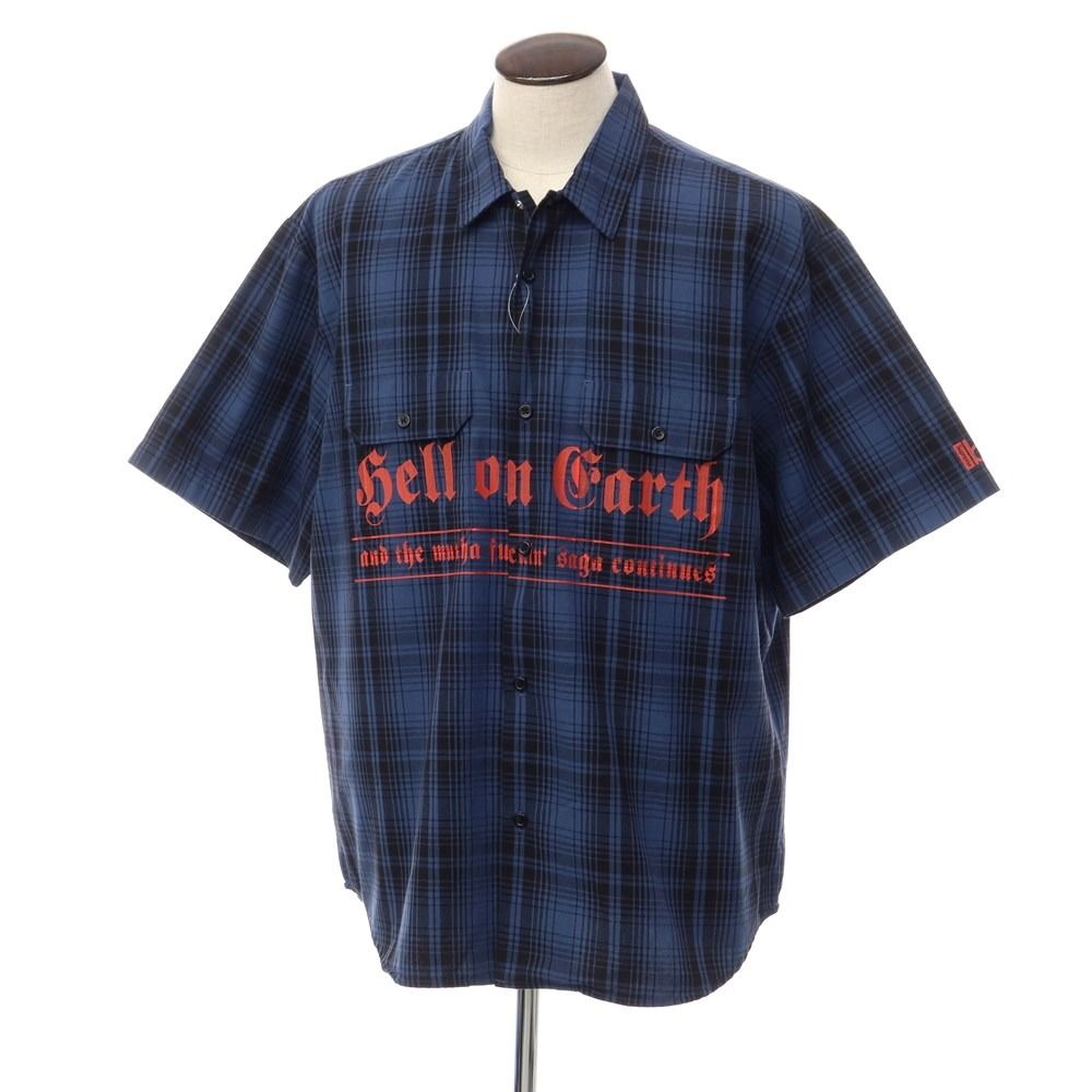 【中古】【未使用】シュプリーム Supreme 2023年春夏 Bernadette Corporation S/S Work Shirt  コットンポリエステル 半袖シャツ ネイビー系xブラック【サイズL】【メンズ】