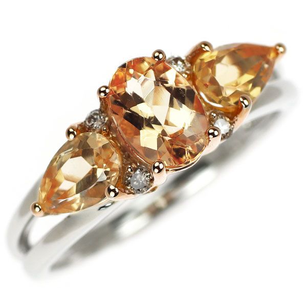 K18WG/PG インペリアルトパーズ ダイヤモンド リング 1.70ct D0.05ct  