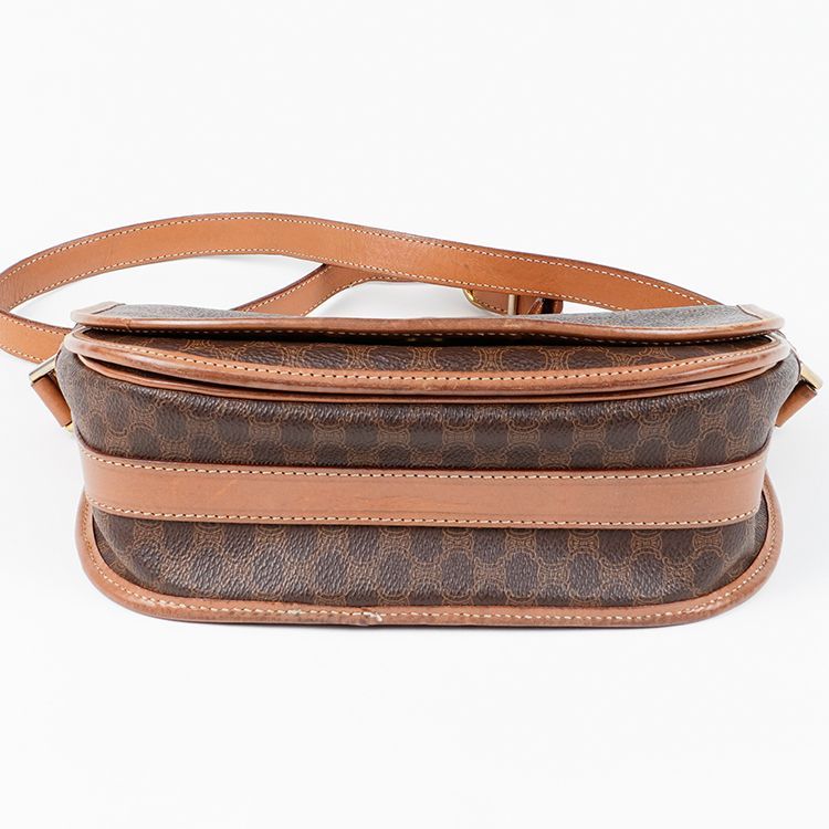 良品】CELINE マカダム柄フラップショルダーバッグ M12 ブラウン 