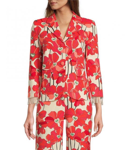 【送料無料】 タラジャーモン レディース コート アウター Valensole Floral Print Notch Lapel Bracelet Sleeve Beaded Fringe Jacket Coquelicot