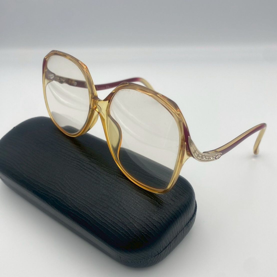 Christian Dior ディオール メガネフレーム 2271A 80 55□14 べっ甲調 ブラウン×ゴールド×レッド CDロゴ ラインストーン ケース付 ユニセックス ヴィンテージ フレーム幅129mm テンプル141mm レンズ交換可 ドイツ製