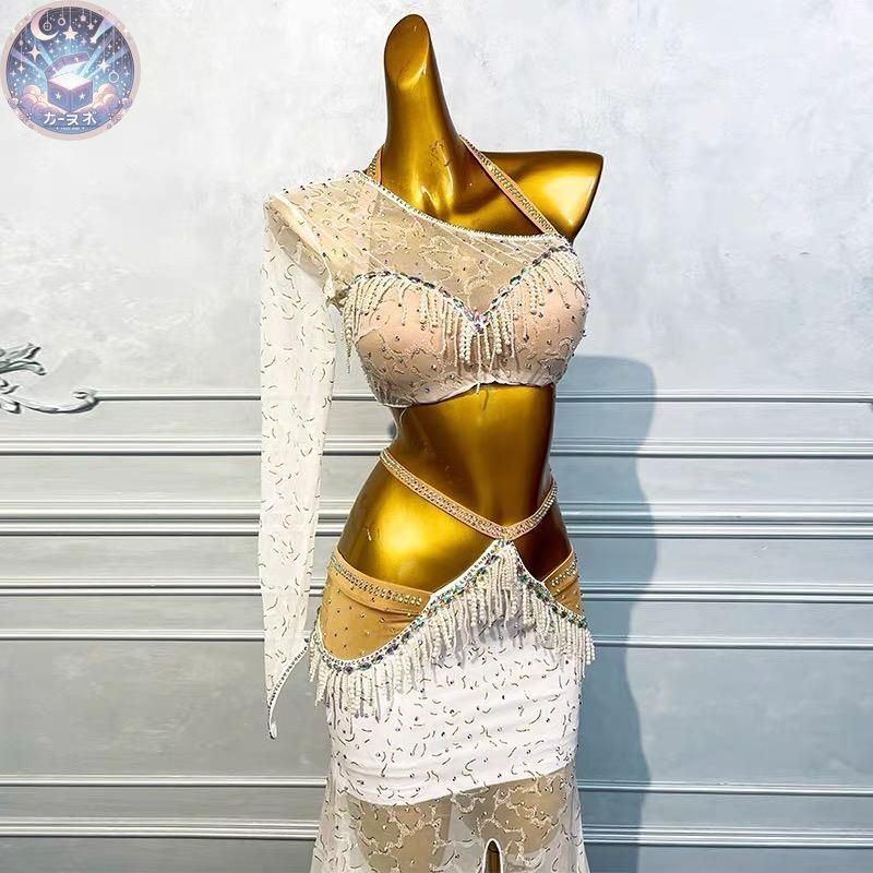 送料無料』【ベリーダンス用 オリエンタル衣装】ホワイト スパンコール