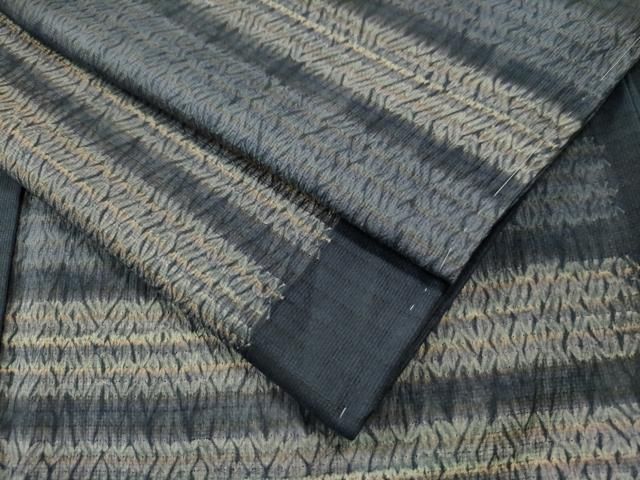 平和屋着物○上質な紬 杢目絞り 横段文 正絹 逸品 未使用 CAAU1668yc