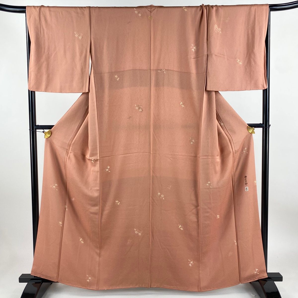 小紋 身丈158.5cm 裄丈68cm L 袷 柿本市郎 落款 草花 地紋