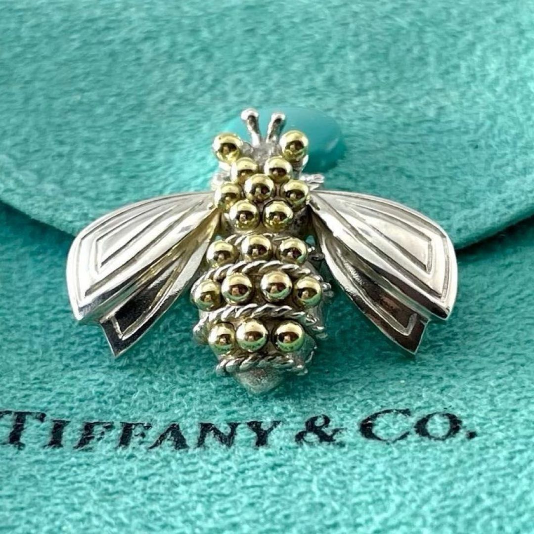 ティファニー シルバー ゴールド コンビ 蜂 ブローチ ハチ QR8fe