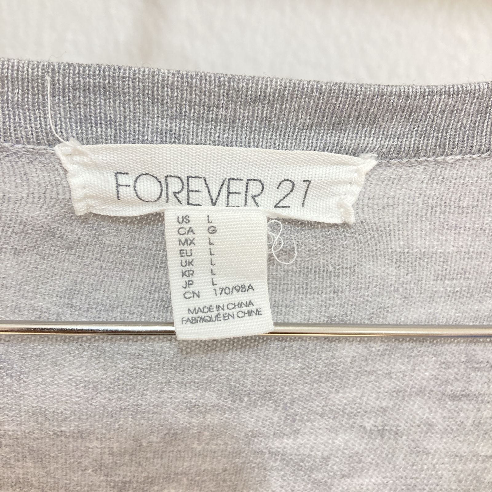 FOREVER 21 フォーエバートゥエンティーワン L グレー コットンシンプルカーディガン サマーカーディガン