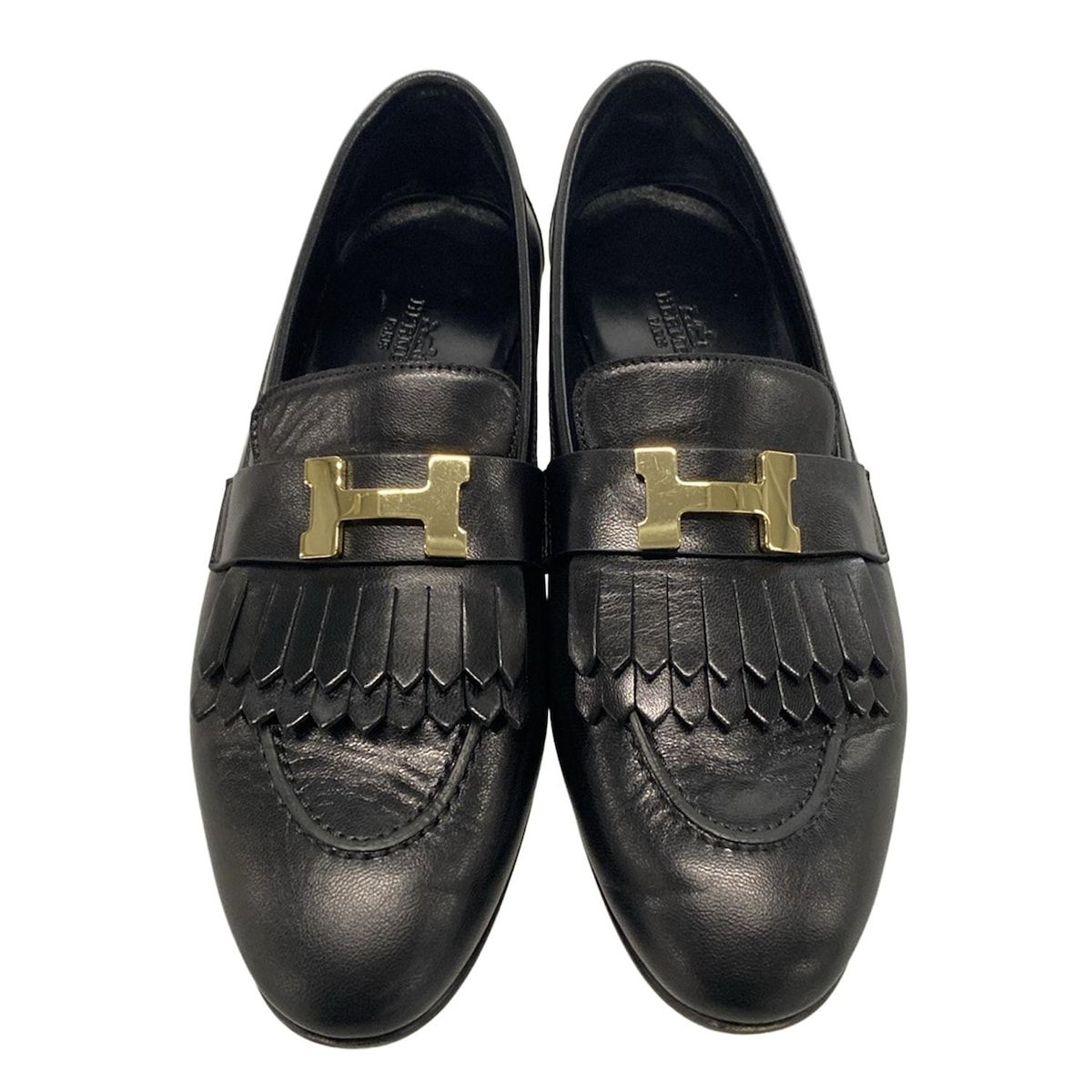 HERMES モカシン ロワイヤル ブラック ゴールド金具 38 新品 エルメス HERMES - HERMES モカシン ロワイヤル ブラック ゴールド金具 38