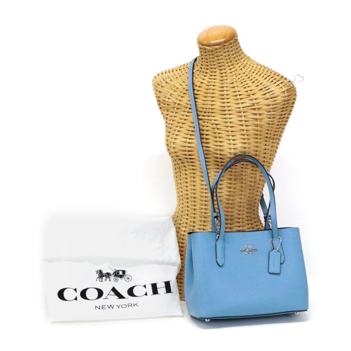 コーチ COACH ミニ アベニュー キャリーオール レザー F73278 ハンドバッグ 手提げかばん ミニ トートバッグ 2WAYバッグ 肩掛け  斜めかけ レディース スティールブルー (ライトブルー) 極美品 中古 may13006