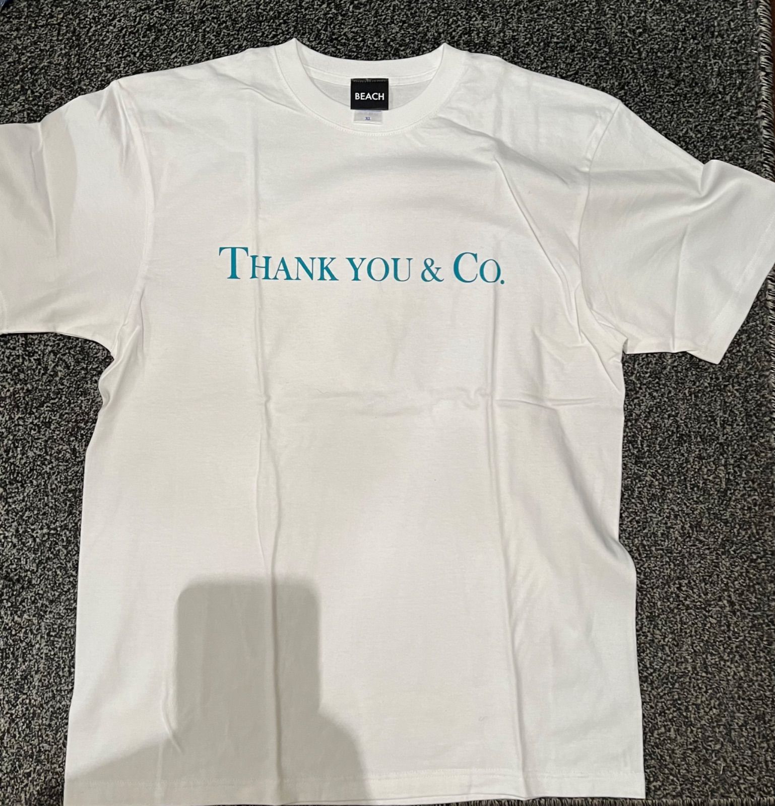 Tシャツ Thank you＆Co. ホワイト×ティファニーブルー ユニ