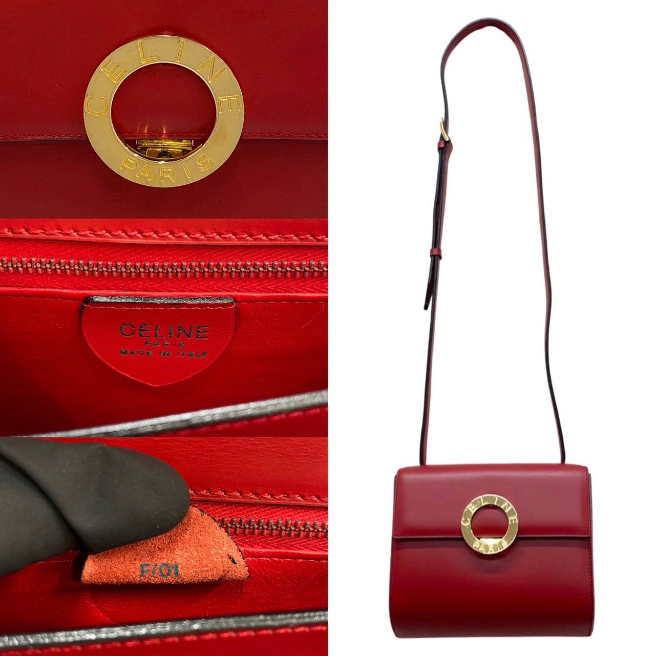 極 美品 CELINE セリーヌ ヴィンテージ サークルロゴ 金具 カーフ 